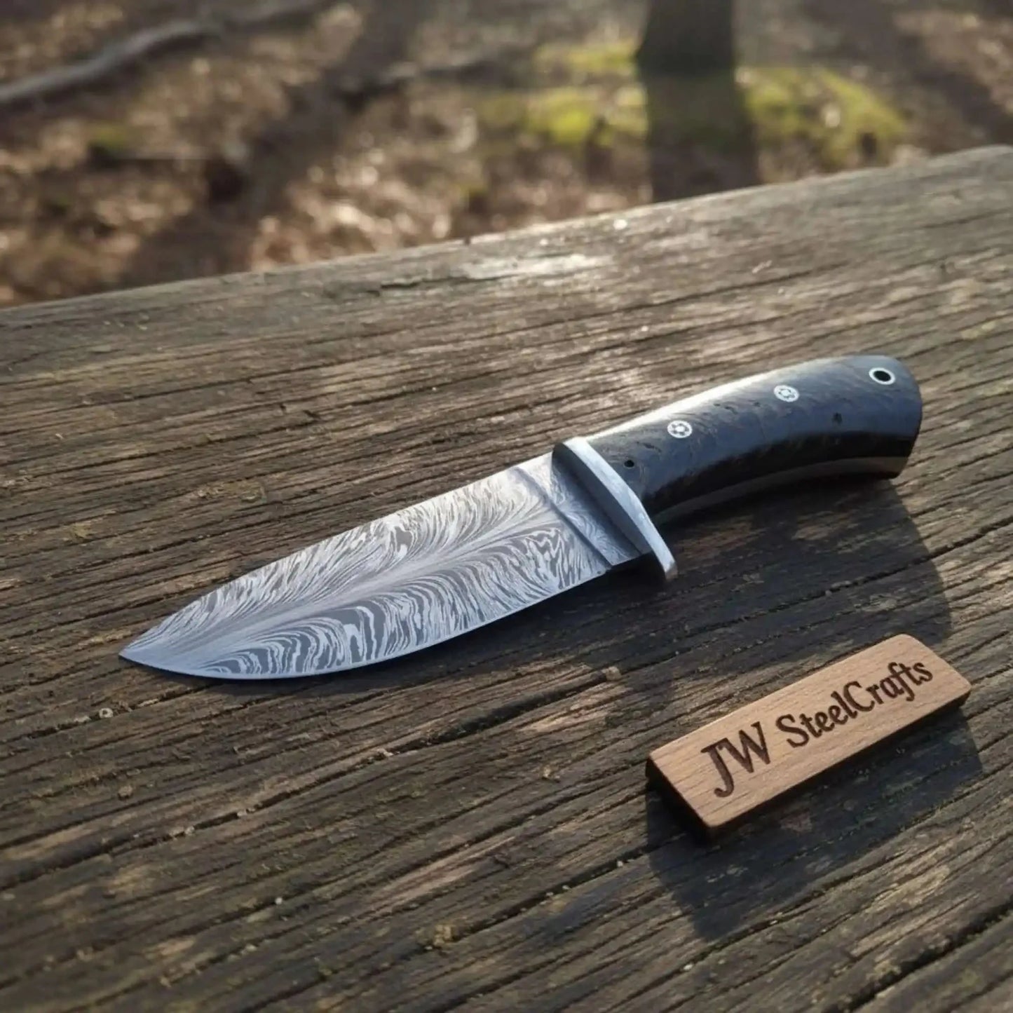 Bowie Knife Feather Damascus Blade Pinecone Handle Fixed Blade Hunting Knife
