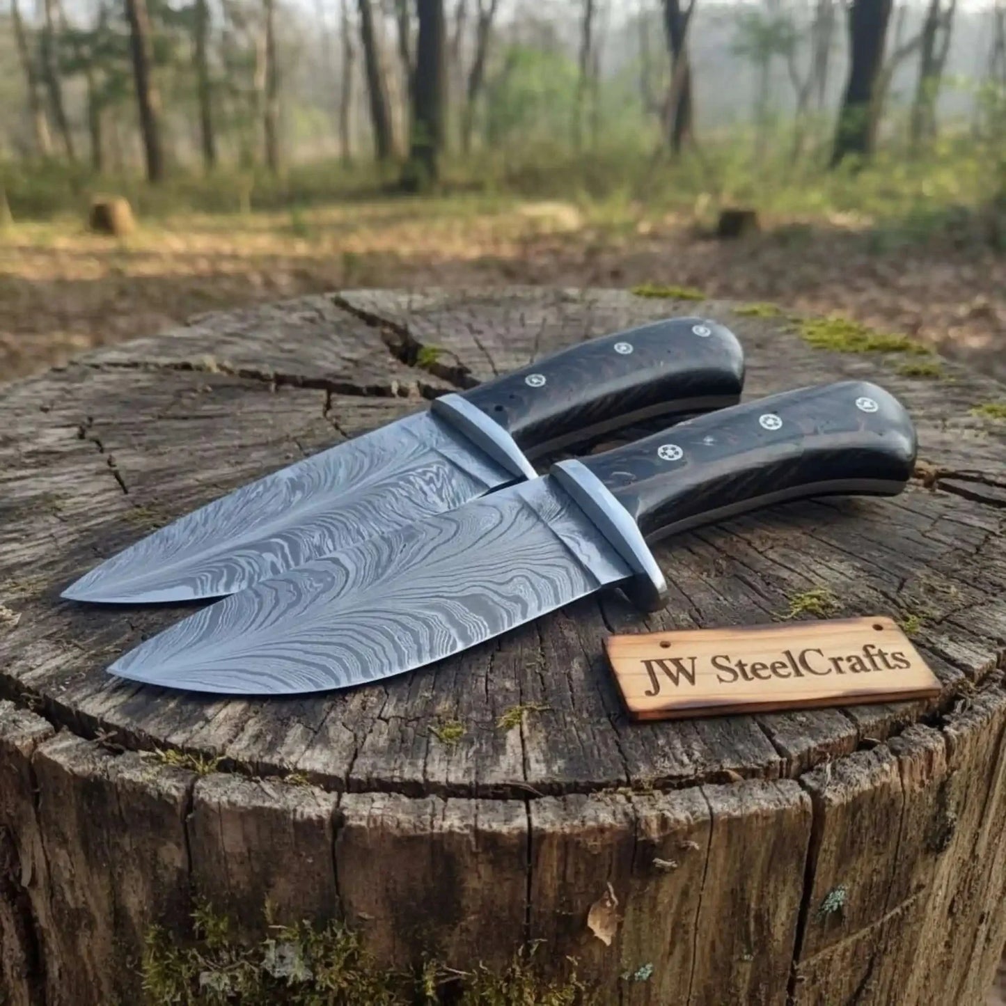 Bowie Knife Feather Damascus Blade Pinecone Handle Fixed Blade Hunting Knife