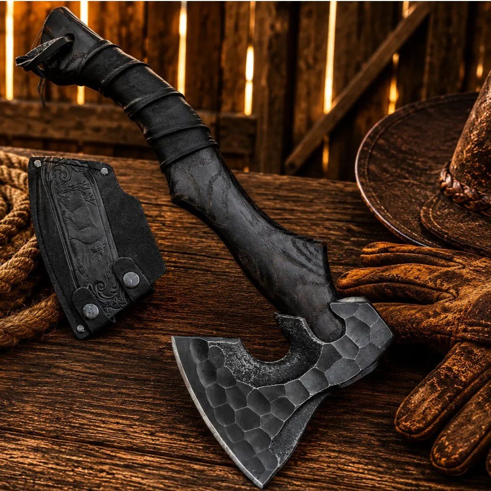 Bushcraft Hatchet D2 Steel Axe with Ash Wood Handle & Sheath