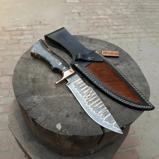 Custom Handmade Copper Damascus Sub-Hilt Fighter Bowie with Resin Handle