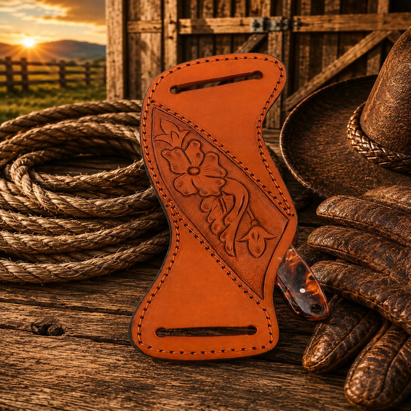 Copper Damascus Western Belt Knife – 3” Blade Epoxy Handle