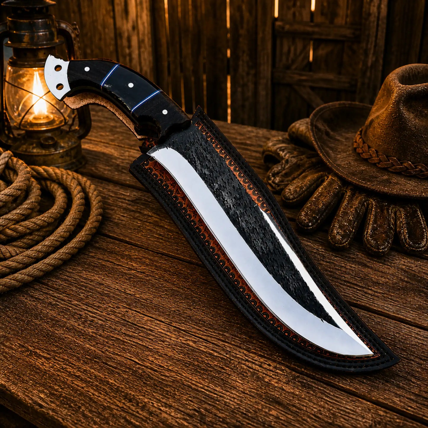 Custom Hunting Knife D2 Steel Cowboy Style Fixed Blade Knife