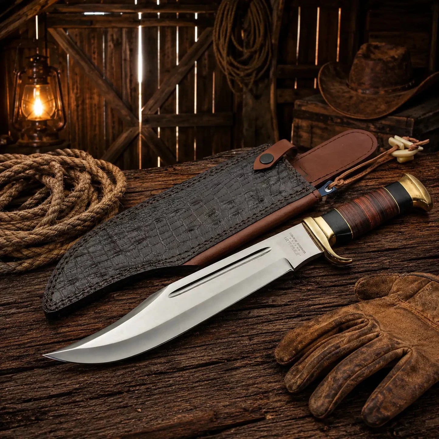 Crocodile Dundee Knife 440C Steel Bowie with Buffalo Horn