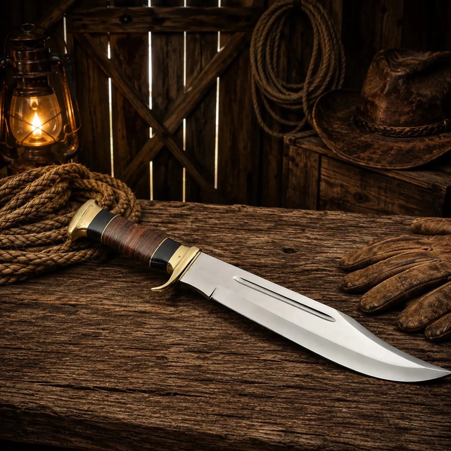 Crocodile Dundee Knife 440C Steel Bowie with Buffalo Horn