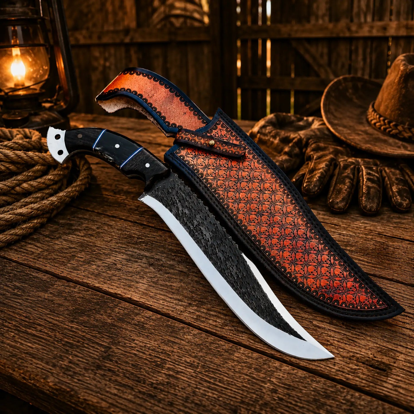 Custom Hunting Knife D2 Steel Cowboy Style Fixed Blade Knife