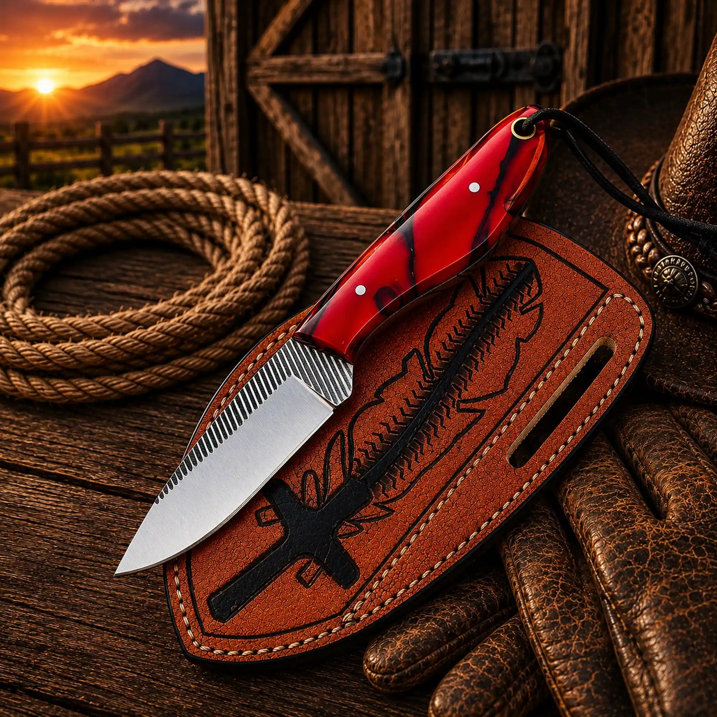 Custom Pancake Sheath Knife – Rasp File Blade Resin Handle