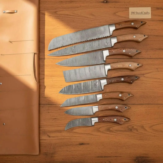 Premium 8-Piece Damascus Kitchen Knife Set with Rosewood Handles