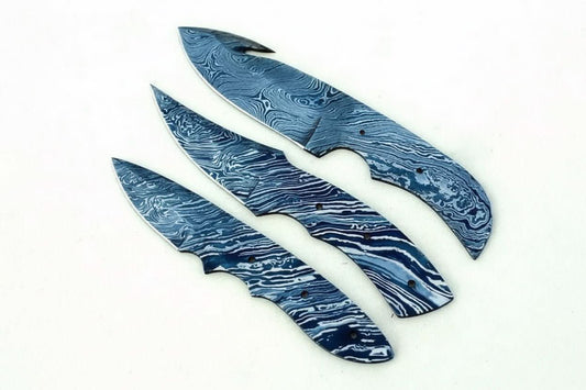 Handmade Damascus Steel Blank Blade Skinner Knife - Lot of 3/ For Knife Making