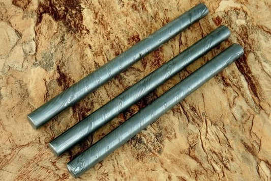 3 Piece Damascus Steel Rod Set 10 Inch Round Bars for Ring Making
