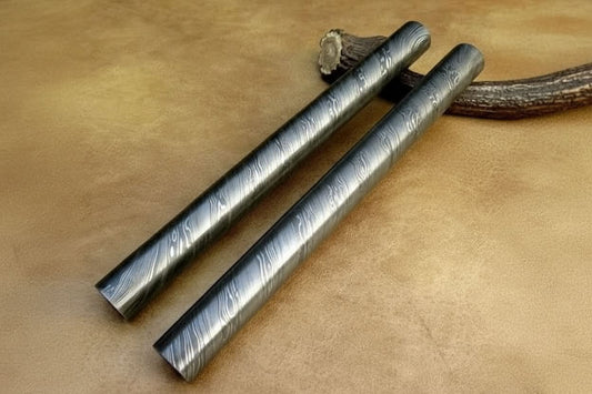 Set of 2 Handmade Damascus Steel Round Rods 10 Inch for Rings Guards and Jewelry Making