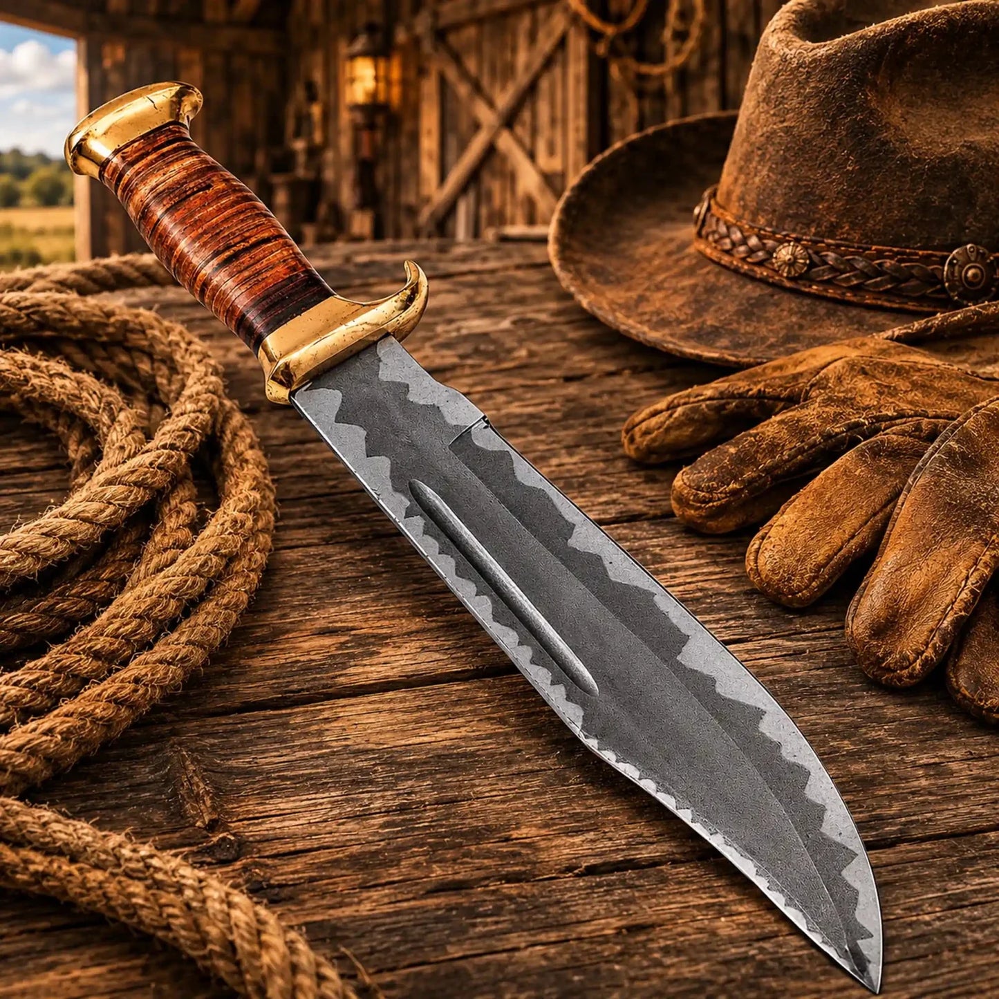 Dundee Style Bowie Knife – 440C Steel Acid Etched Blade