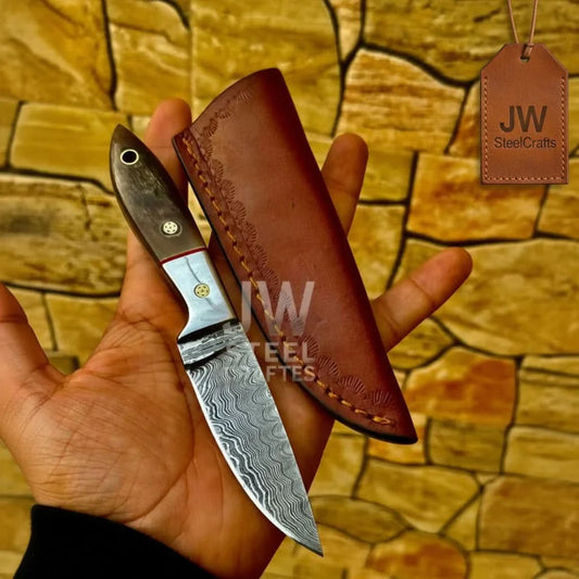 EDC Skinner Knife Damascus Steel, 6.5” Fixed Blade