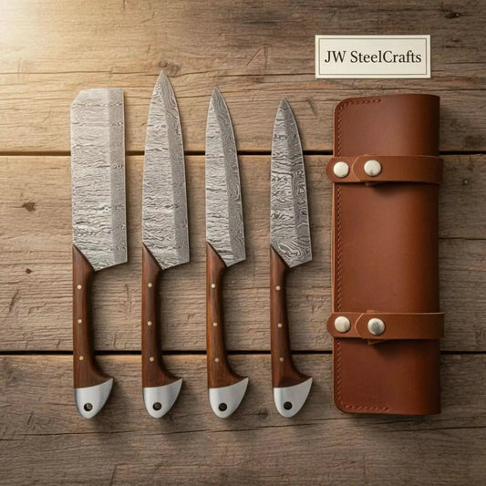 Damascus Steel Chef Knife Set - Chinese Cleaver, Chef & Utility Knives
