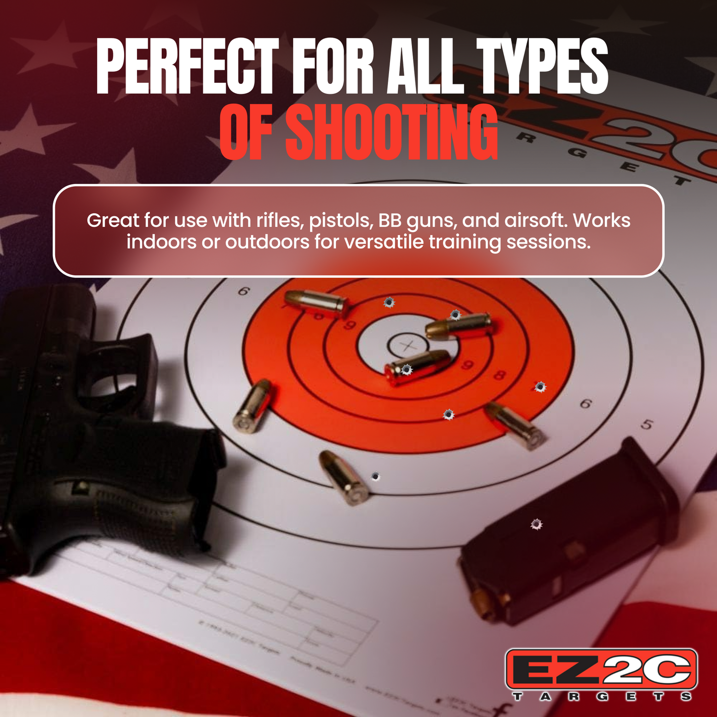 200 EZ2C Targets Most Popular 5 Styles Paper Targets Bundle 11"x17" USA MADE