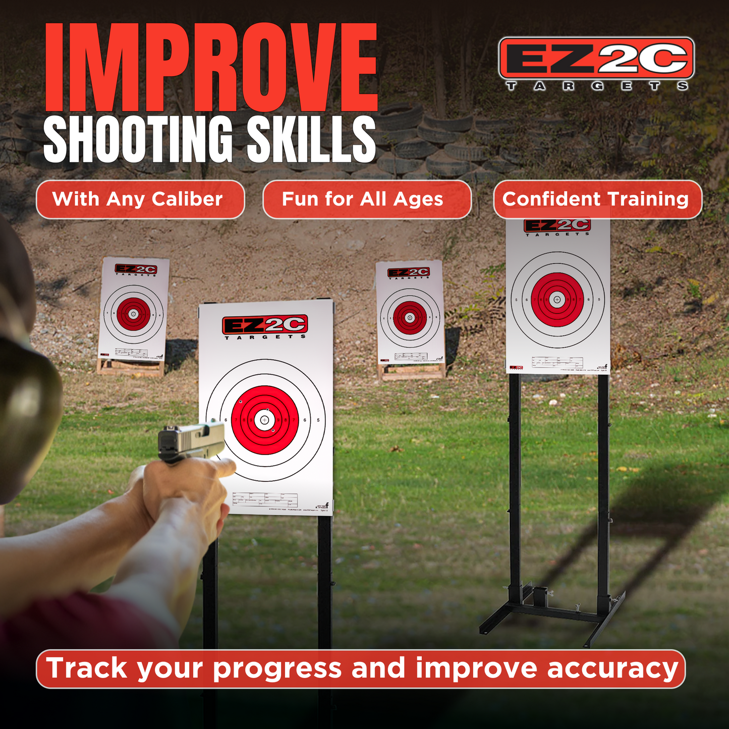200 EZ2C Targets Most Popular 5 Styles Paper Targets Bundle 11"x17" USA MADE