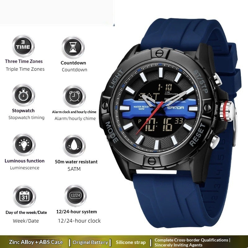 Trendy, Minimalist, Multi-functional Three-time-zone Calendar Watch