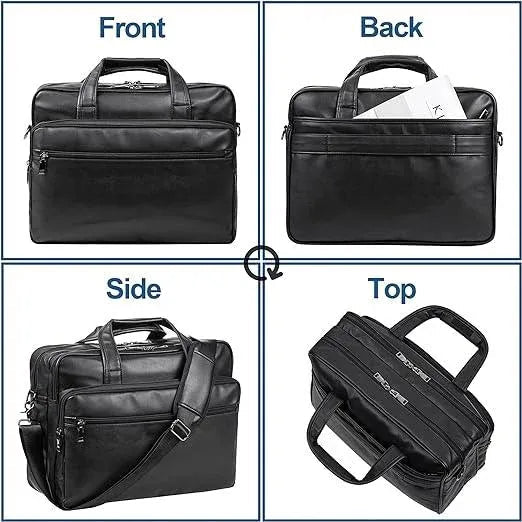 Leather Laptop Messenger Bag – Water-Resistant 15.6″ Work & Travel Briefcase