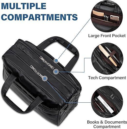 Leather Laptop Messenger Bag – Water-Resistant 15.6″ Work & Travel Briefcase