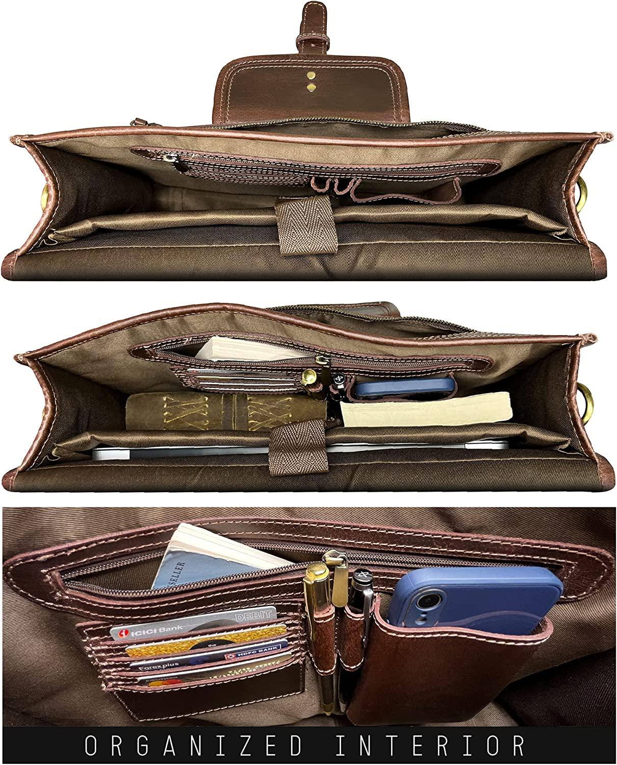 Leather Satchel Crossbody Bag – Full-Grain Buffalo Office & Travel Bag