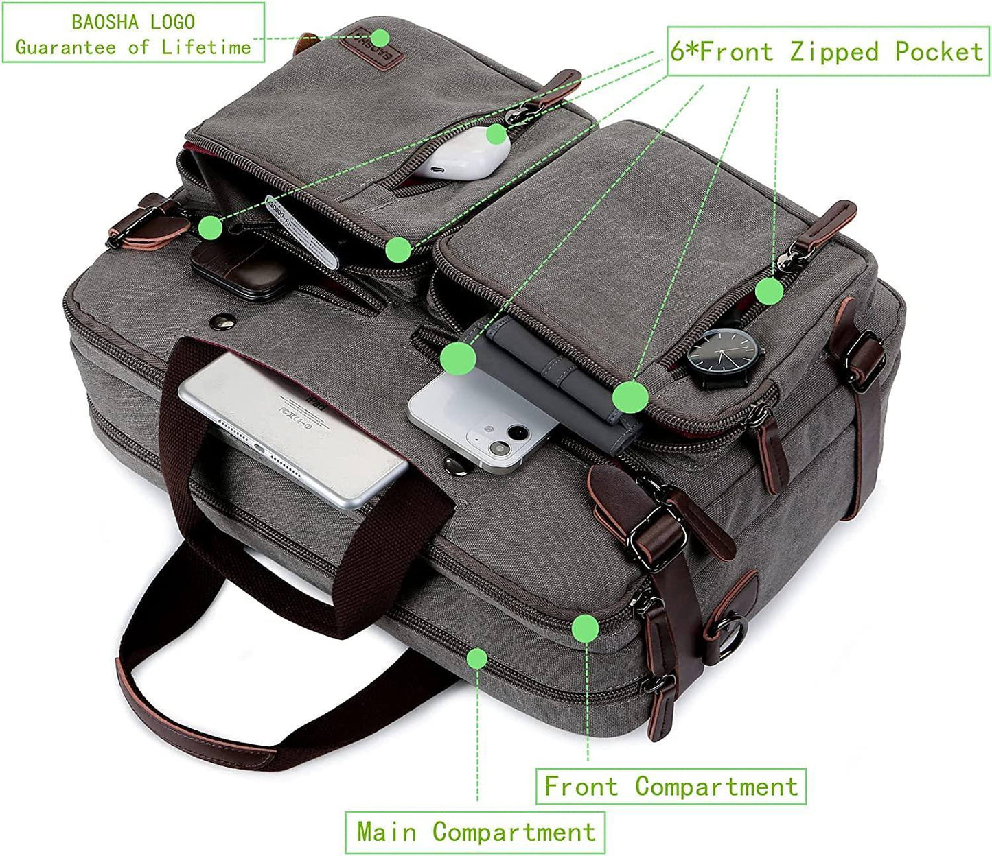 Convertible Briefcase Backpack – 3-in-1 Laptop Bag (17″) with Red Lining
