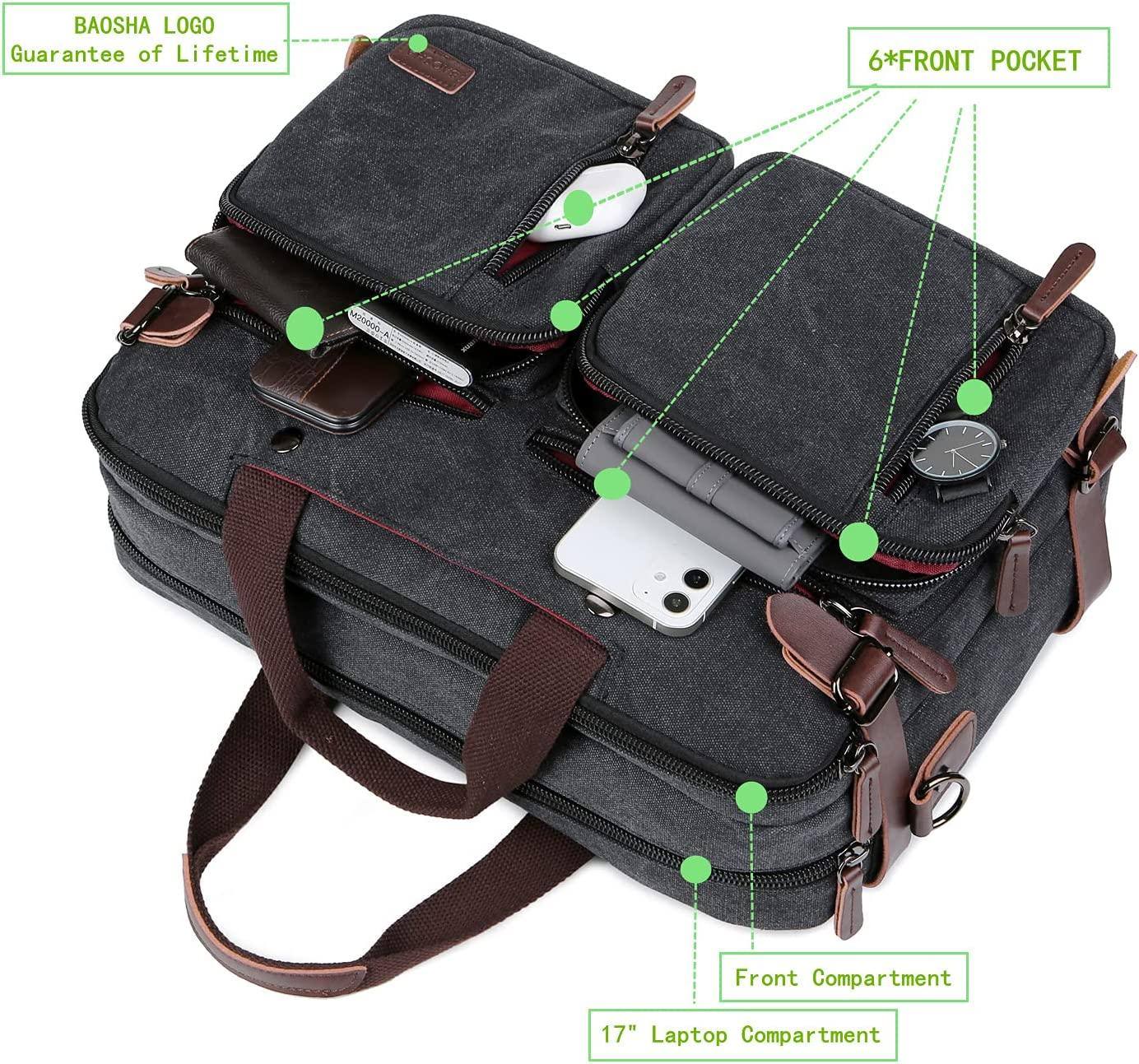 Convertible Briefcase Backpack – 3-in-1 Laptop Bag (17″) with Red Lining