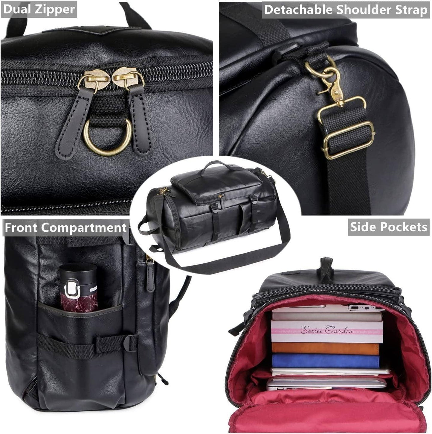 Soft Leather Duffel Bag – 40L Convertible Vegan Travel Bag