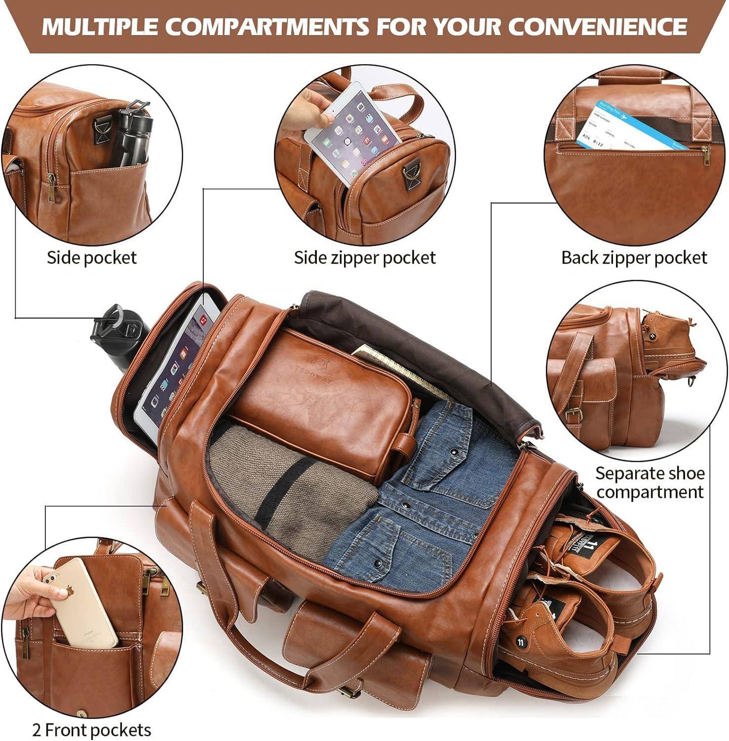 Leather Travel Set – 3-Piece PU Leather Duffel, Toiletry & Laundry Bag