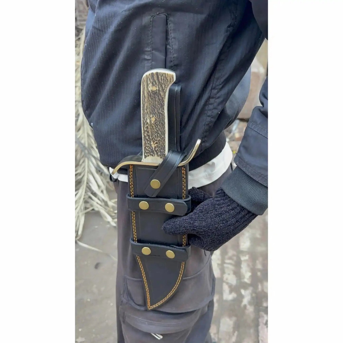 Frontier Bowie Style Hand Forged Damascus Steel Knife with Brass S-Guard, Clip Point Blade, Cut Hook, Stag Handle, Full Tang with Leather Sheath – JW SteelCrafts