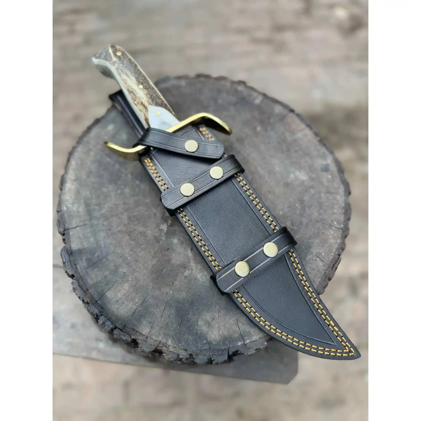 Frontier Bowie Style Hand Forged Damascus Steel Knife with Brass S-Guard, Clip Point Blade, Cut Hook, Stag Handle, Full Tang with Leather Sheath – JW SteelCrafts