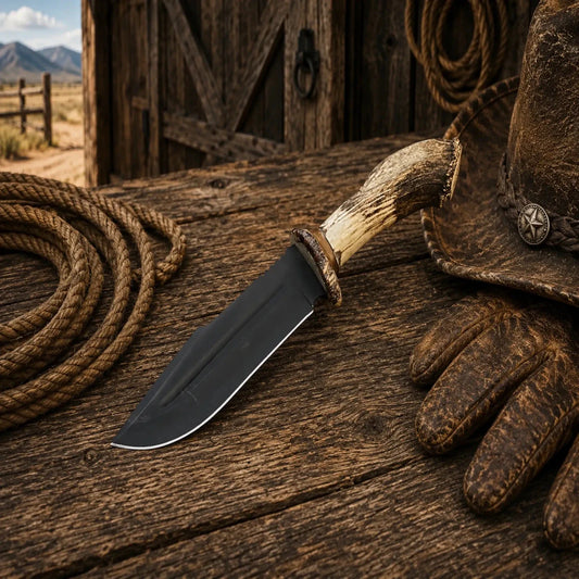 Frontier Hunter Bowie Knife – D2 Acid Etched Antler Handle