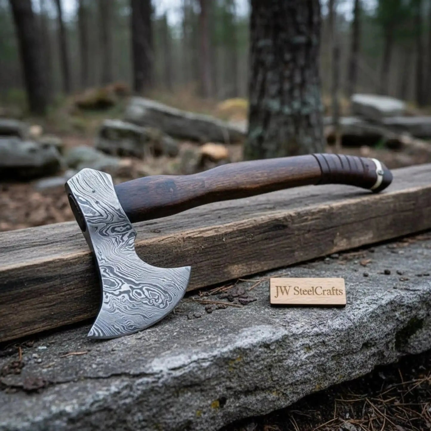 Hand Forged Damascus Steel Hatchet Hawks Tomahawk Axe Rose Wood