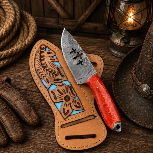 Handcrafted Sheath Knife – 4” Cross Damascus Blade EDC