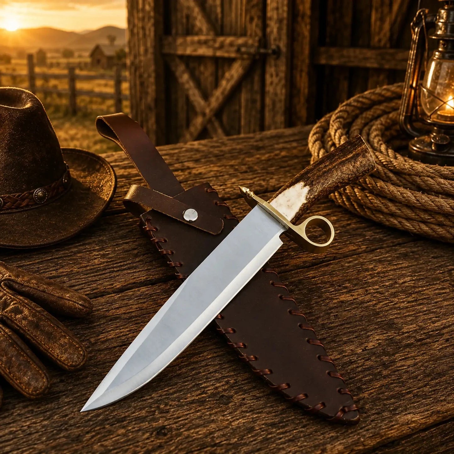 Handmade Bowie Knife D2 Steel Real Stag Antler Handle