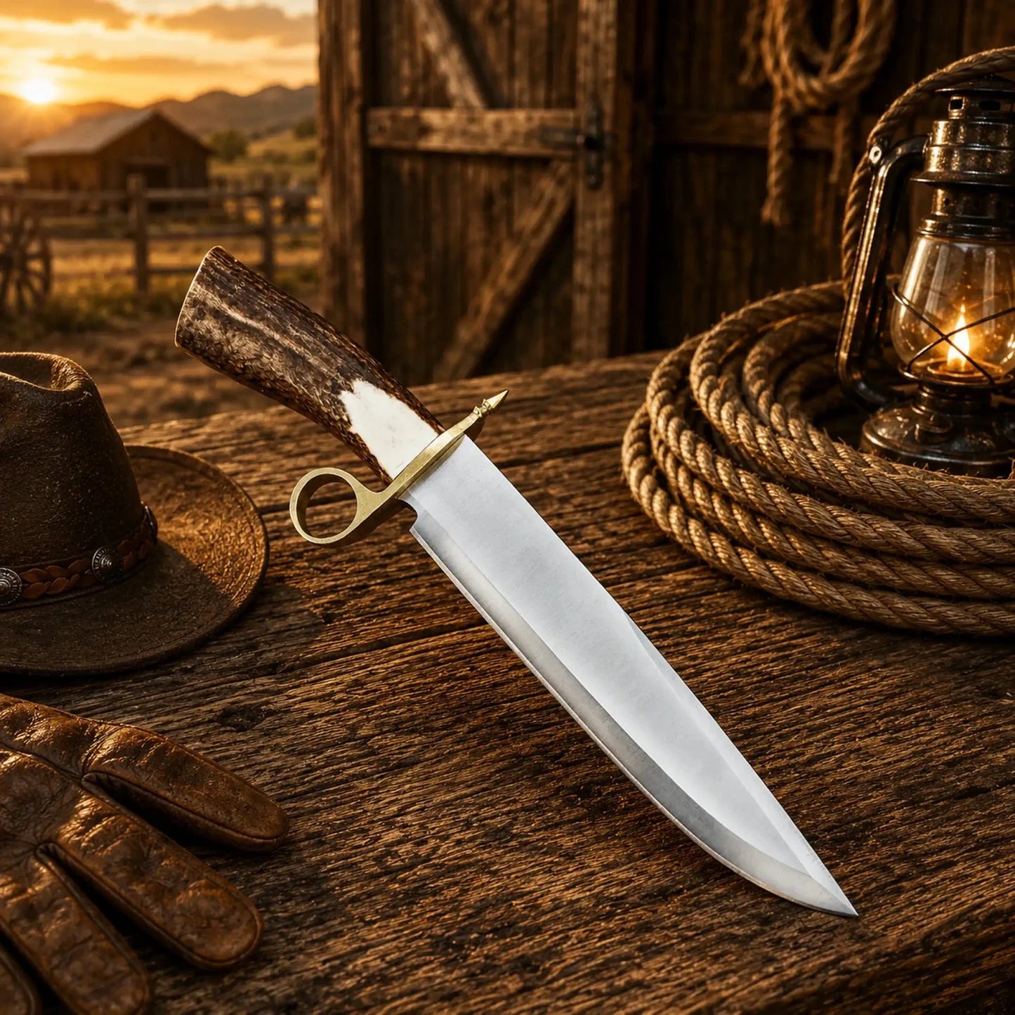 Handmade Bowie Knife D2 Steel Real Stag Antler Handle