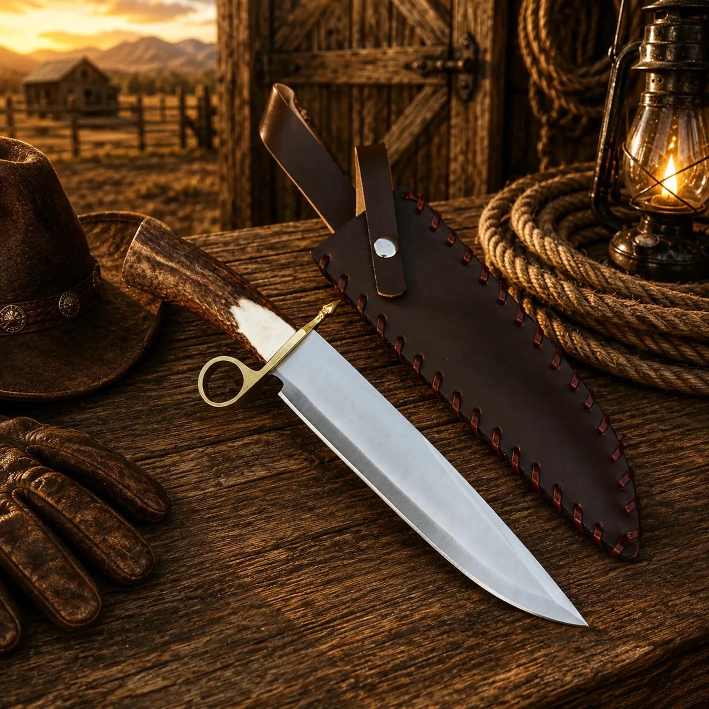 Handmade Bowie Knife D2 Steel Real Stag Antler Handle