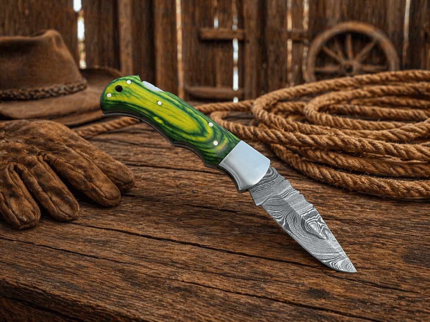 Handmade Damascus Pocket Knife – Folding Knife with Wood Handle & Back Lock | Custom EDC Hunting Knife Gift for Men