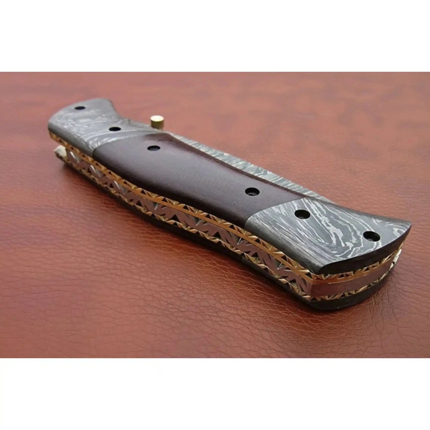 Handmade Damascus Steel Folding Knife – Matte Black Handle with Brass Liner & Thumb Stud | JW SteelCrafts