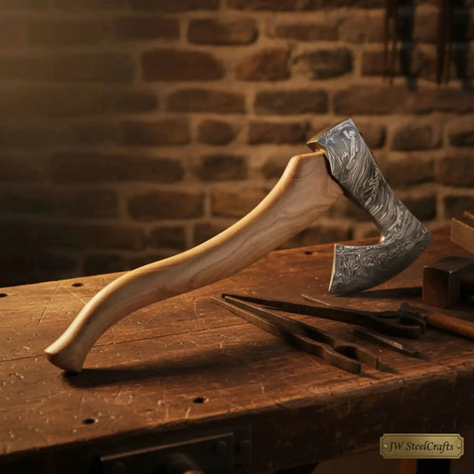 Handmade Damascus Steel Hatchet Wood Handle Durable Camping Bushcraft Axe