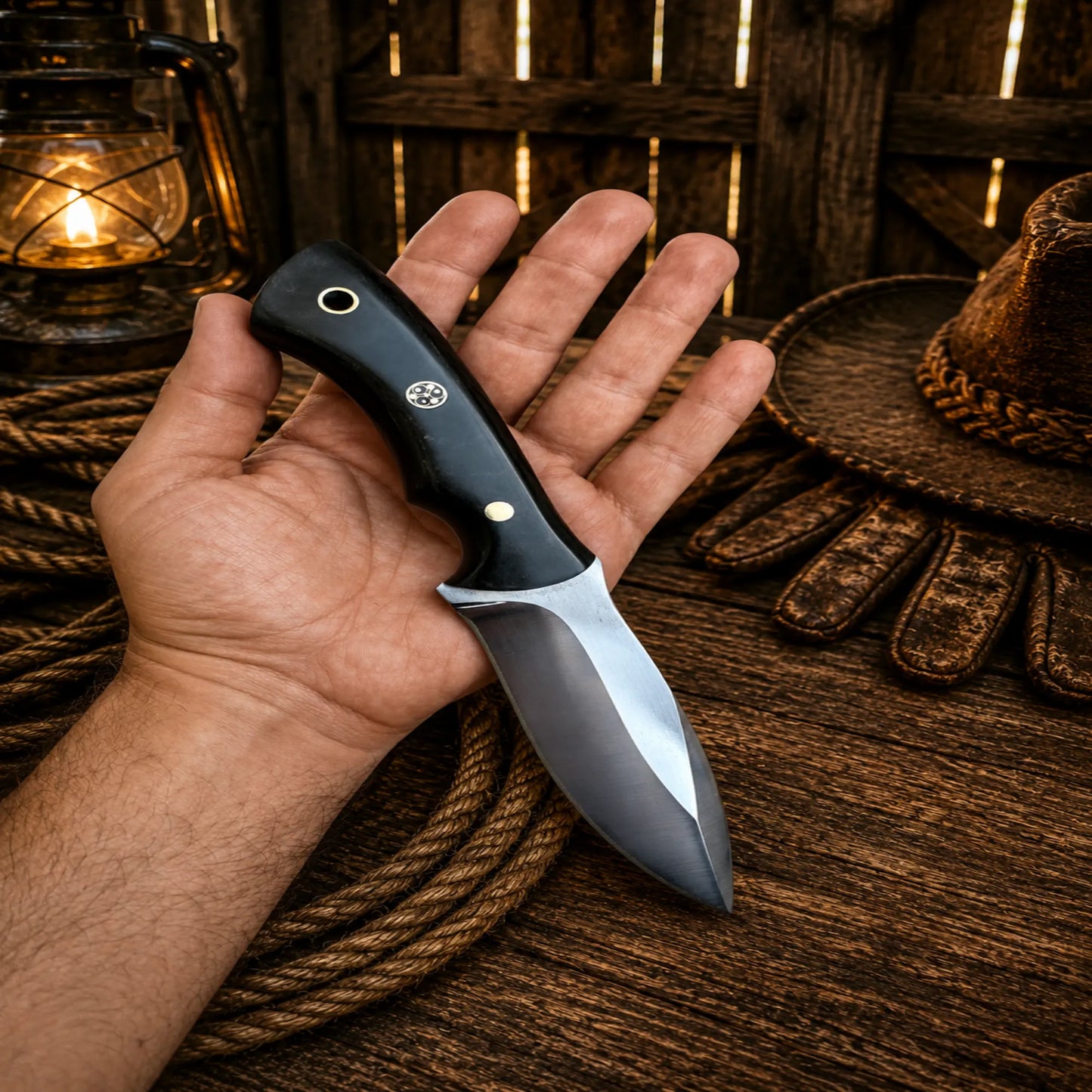 Hunting Knife Hand Forged Steel Blade with Leather Sheath