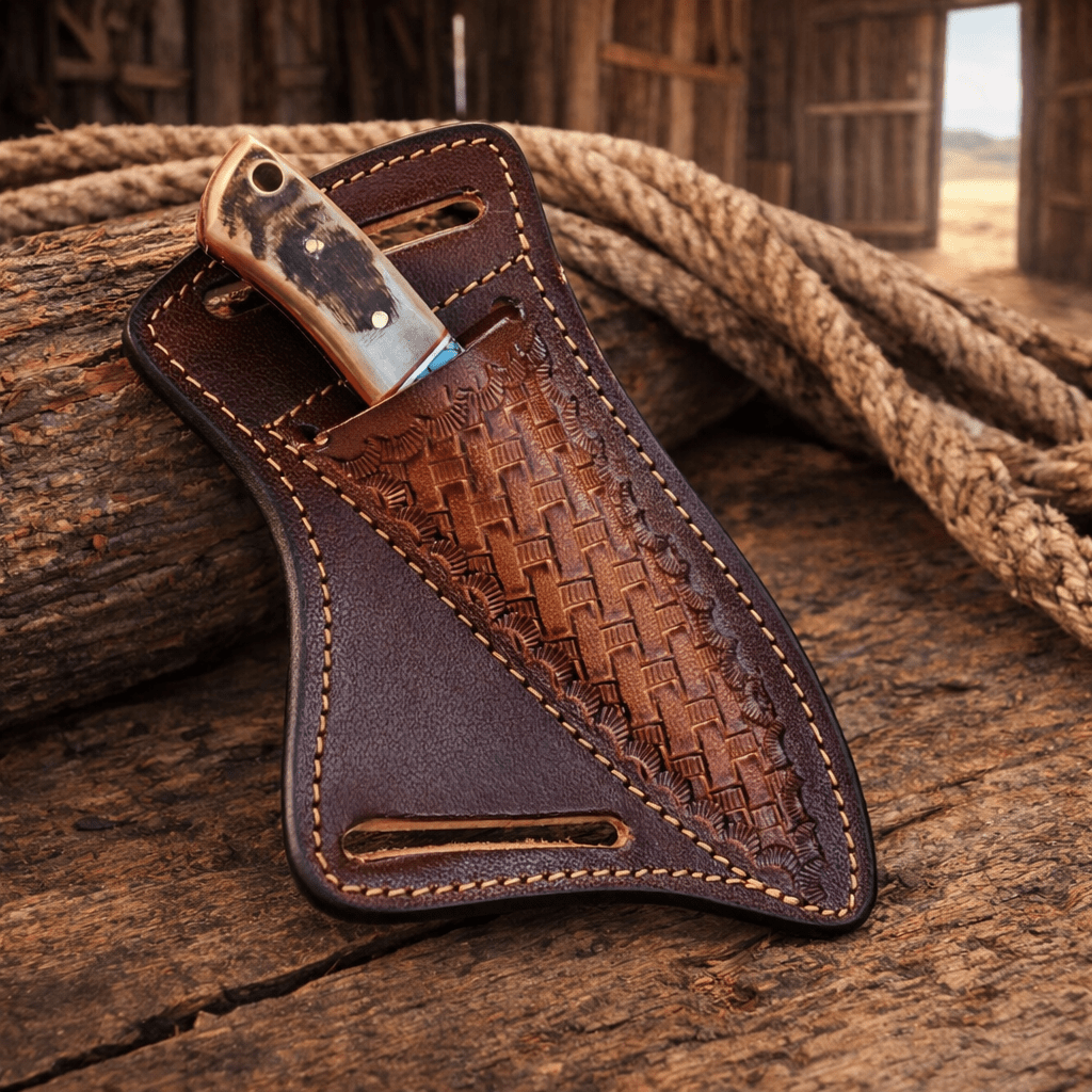 Handmade Rasp Steel Cowboy Skinning Knife – Ram Horn & Turquoise Handle with Leather Belt Sheath