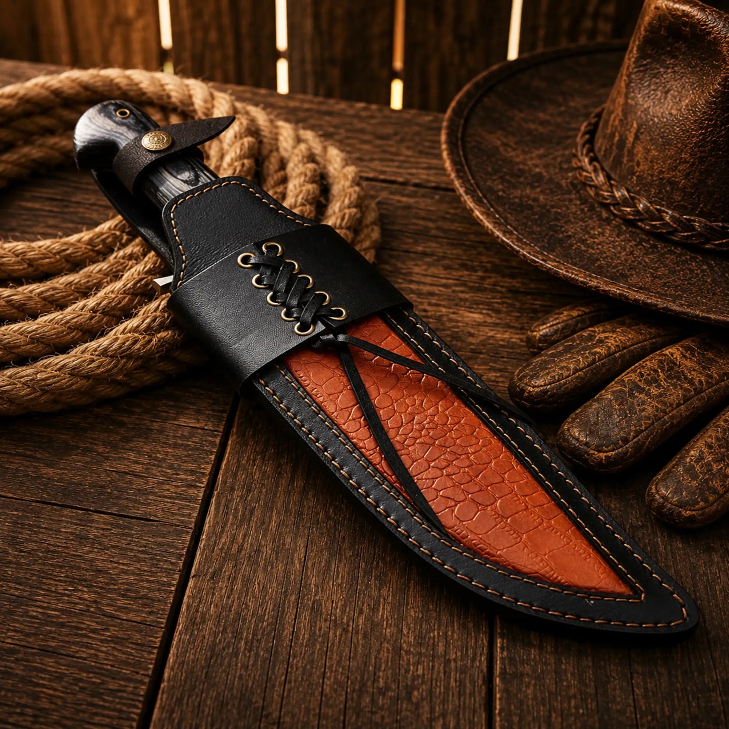 Western Style Hunting Knife – Pakka Wood Handle with Sheath
