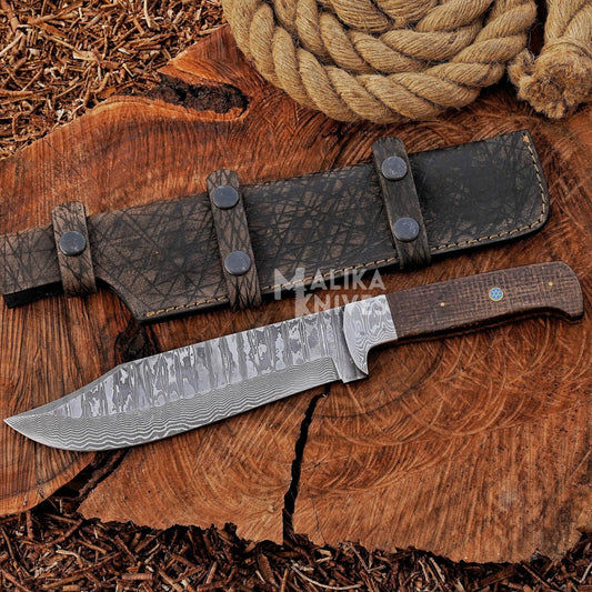 Custom Hunting Knife – Premium Stainless Damascus with Leather Sheath