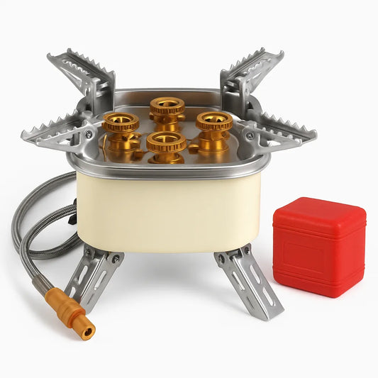 13000W Portable Windproof Camping Stove Five-head Gas Cooking Burner with Piezo Ignition Stepless Flame Control Fit For ISO-butane, Propane, Butane Fu