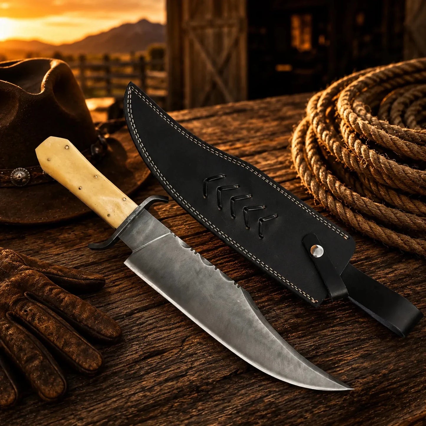 Juan Padillo Bowie Knife 5160 Spring Steel Bone Handle