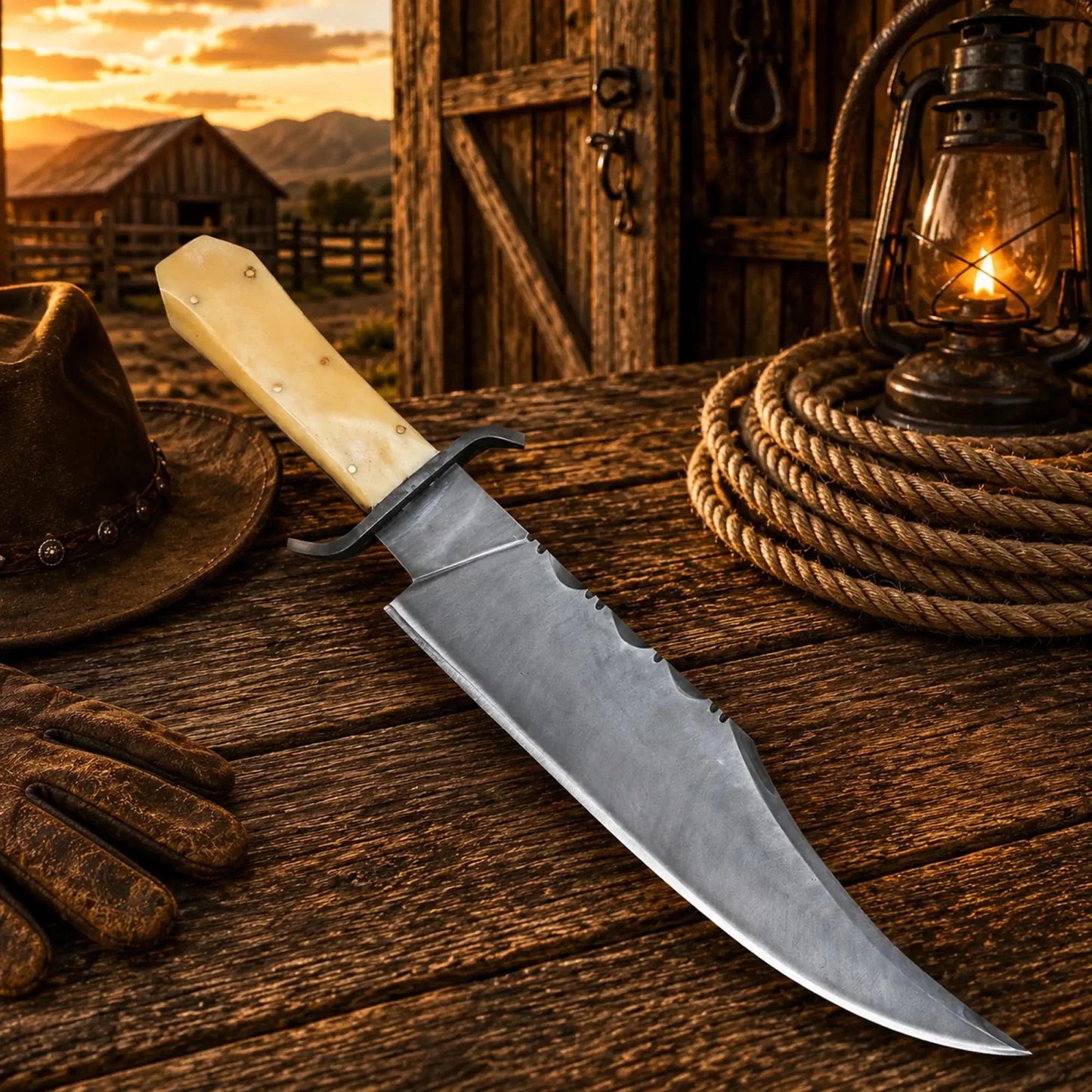 Juan Padillo Bowie Knife 5160 Spring Steel Bone Handle