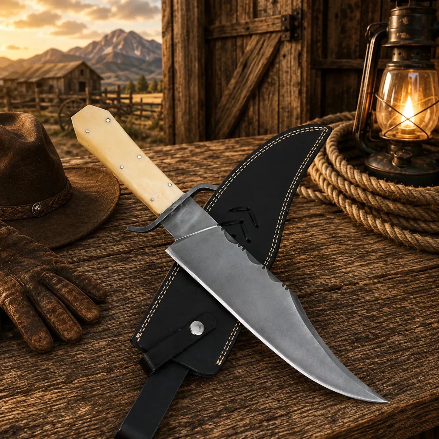 Juan Padillo Bowie Knife 5160 Spring Steel Bone Handle