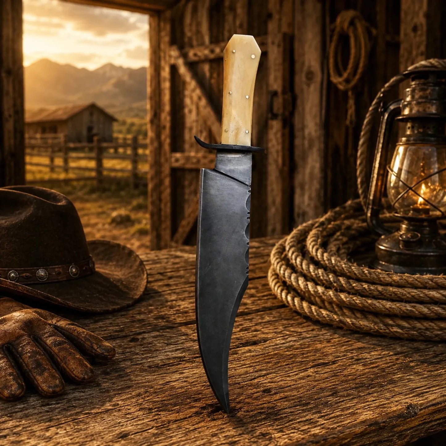 Juan Padillo Bowie Knife 5160 Spring Steel Bone Handle