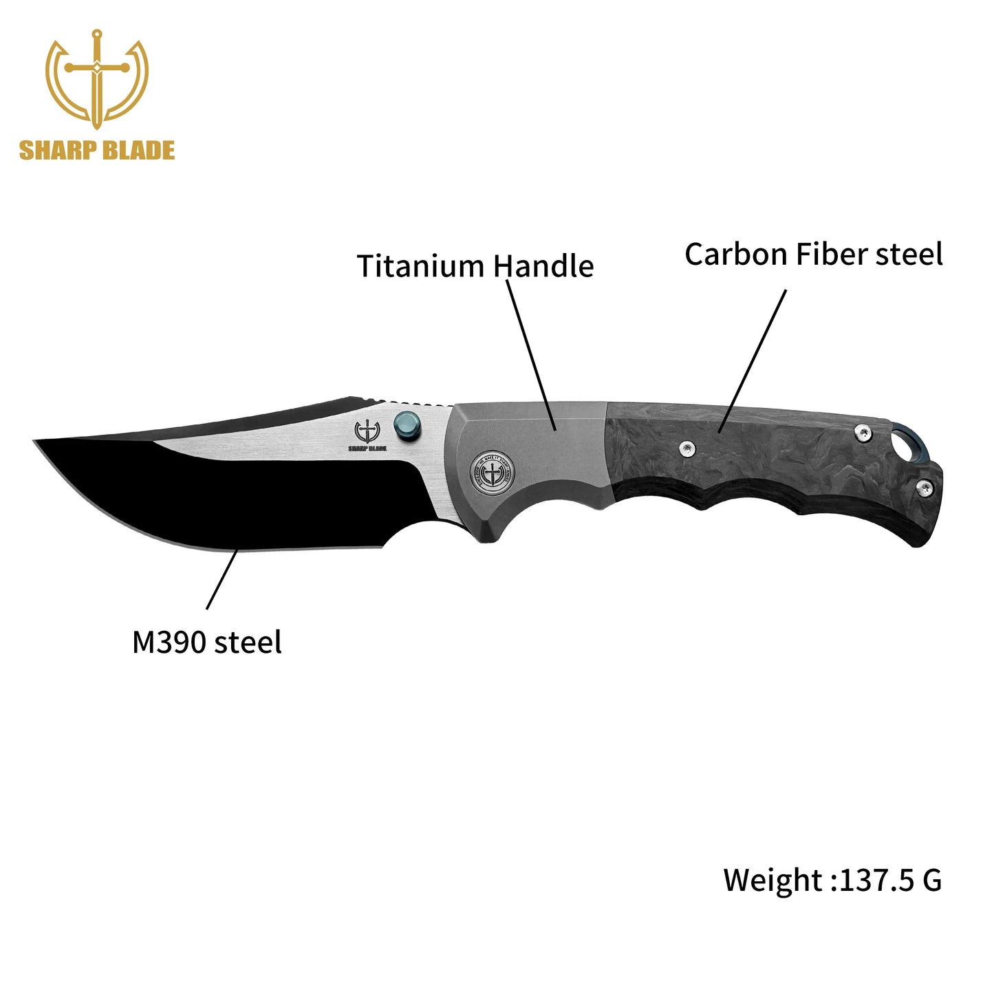 Sharp Blade - M390 Folding Knife Titanium Carbon Fiber Handle Premium Pocket Knife