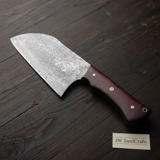 11-Inch Raindrop Damascus Chinese Vegetable Cleaver —  Rosewood Handle & Lanyard Hole