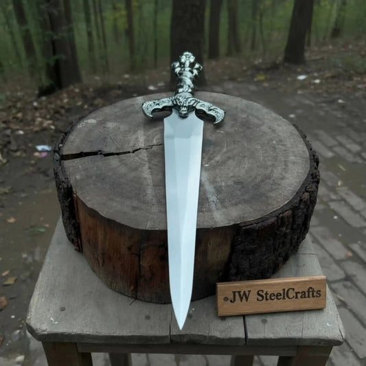 Handmade Medieval Fantasy Short Sword in Polished Steel with Gothic Cross Hilt for Collection, Cosplay and Display